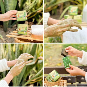 Images showing Fairy Scrub Gluta Soap being applied on hand of women